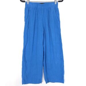 TAHARI ESSENTIALS Women's Pants SMALL 100% LINEN Blue Wide Leg‎ Elastic Waist